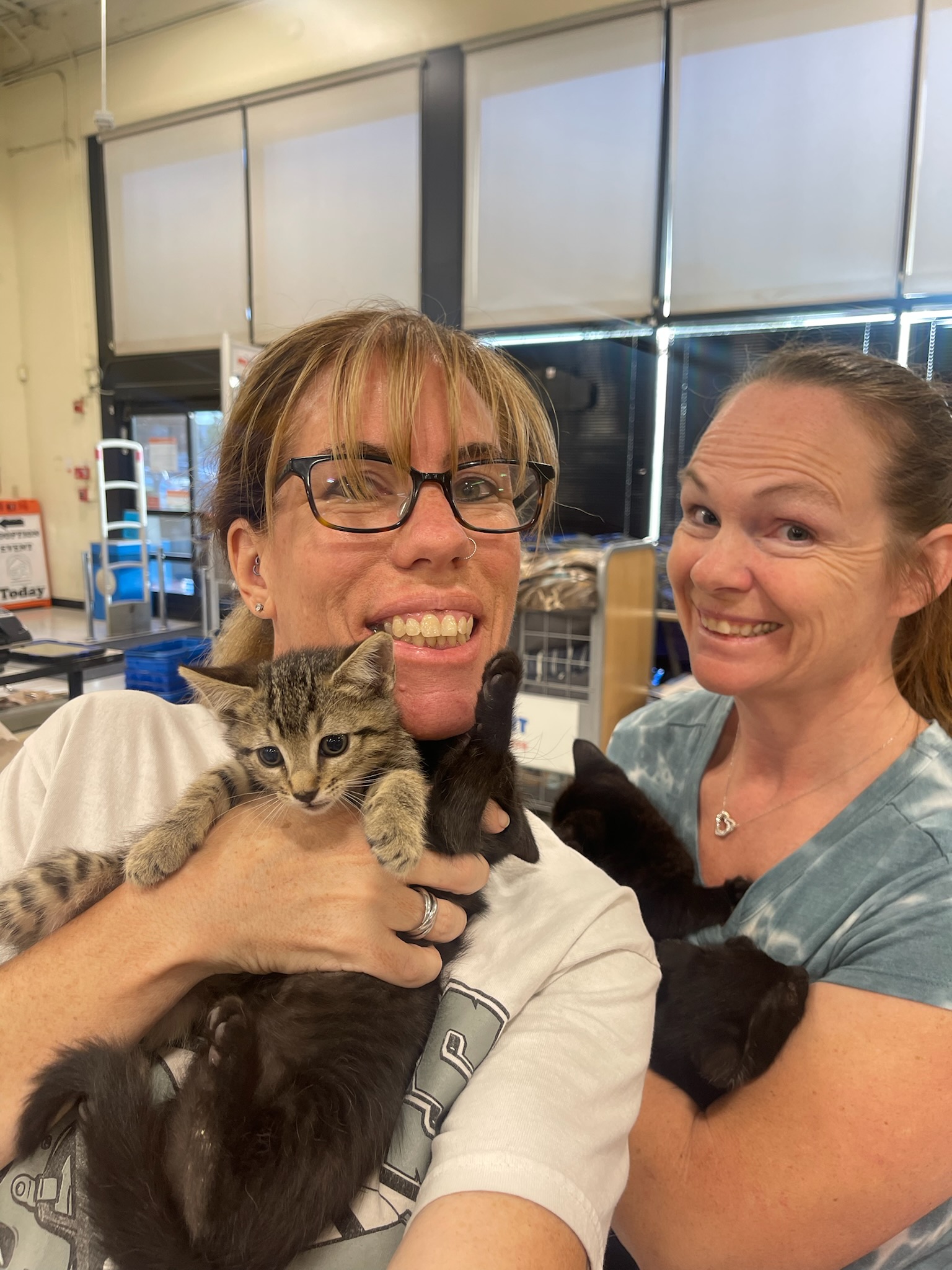 Staff members smiling with rescued kittens at East of Eden Rescue